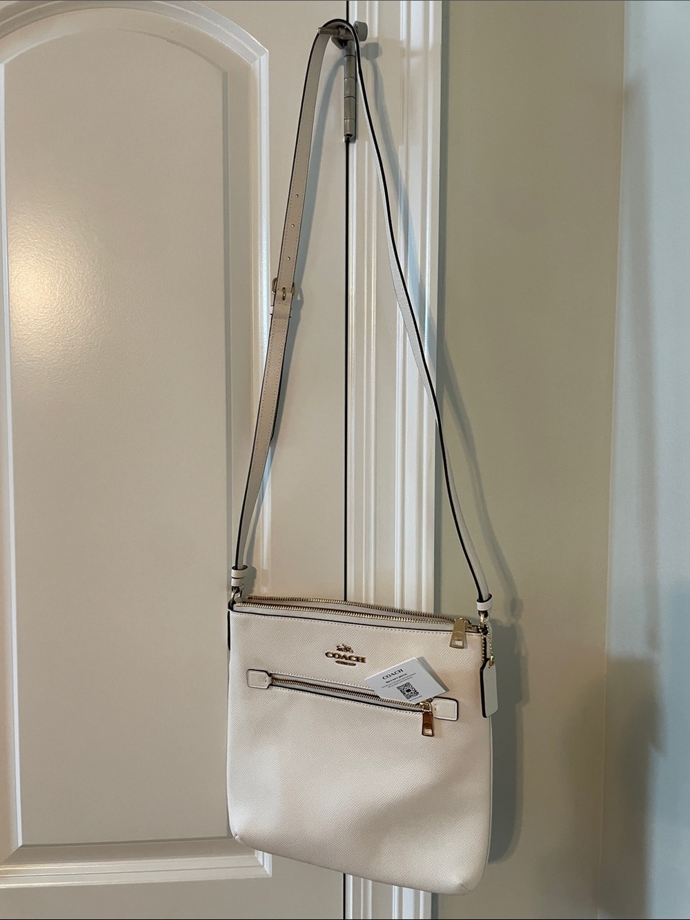Coach Chalk Pebble Leather Crossbody with Gold Hardware
